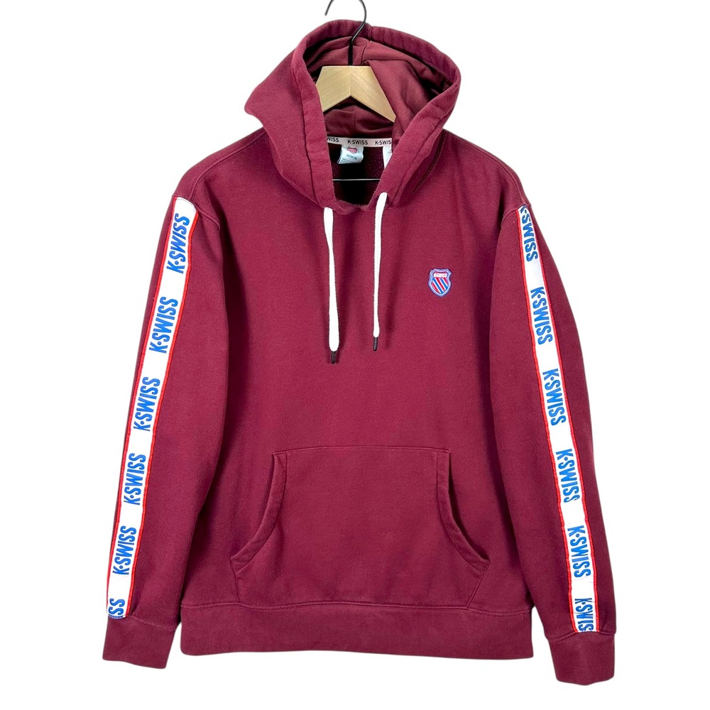 K-Swiss Burgundy‎ Hoodie Medium Logo Tape Sleeve Pullover Sweatshirt Athletic